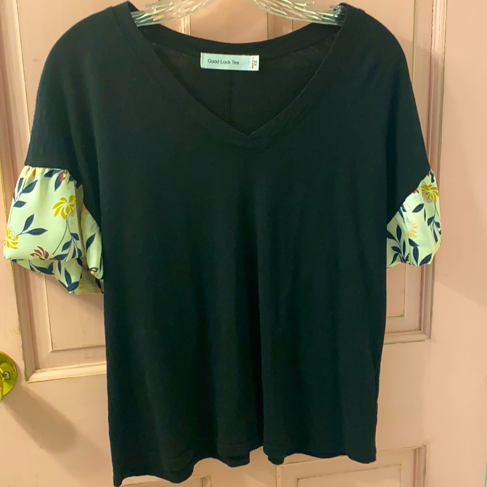 Black V-Neck Good Luck Tee